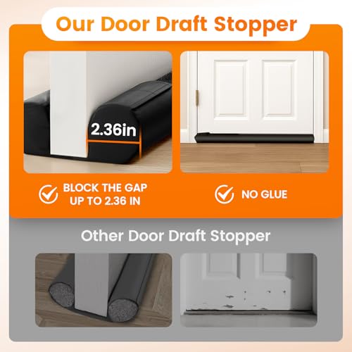 DailyCuddles Door Draft Stopper, Draft Stopper for Bottom of Door, 36” Under Door Draft Covers Gap up to 2.36”, Adjustable Door Sweep for Noise, Bugs, Cold Air, Dust, Easy Install Draft Blocker(Black) - Image 5