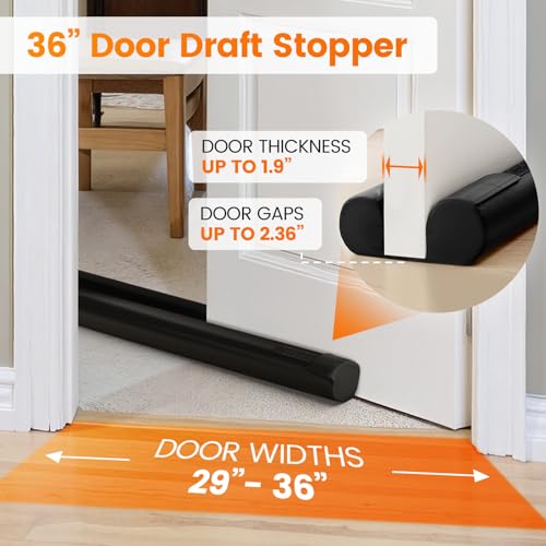 DailyCuddles Door Draft Stopper, Draft Stopper for Bottom of Door, 36” Under Door Draft Covers Gap up to 2.36”, Adjustable Door Sweep for Noise, Bugs, Cold Air, Dust, Easy Install Draft Blocker(Black) - Image 3