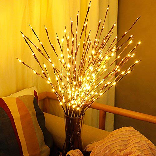 DK177 2 Pack Led Branch Light Battery Operated Lighted Branch Vase Filler Willow Tree Artificial Little Twig Power Brown 30 Inch 20 LED for Home Romantic Decoration, Warm White - Image 1