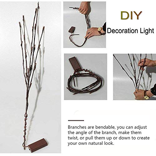 DK177 2 Pack Led Branch Light Battery Operated Lighted Branch Vase Filler Willow Tree Artificial Little Twig Power Brown 30 Inch 20 LED for Home Romantic Decoration, Warm White - Image 4