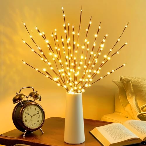 DK177 2 Pack Led Branch Light Battery Operated Lighted Branch Vase Filler Willow Tree Artificial Little Twig Power Brown 30 Inch 20 LED for Home Romantic Decoration, Warm White - Image 2