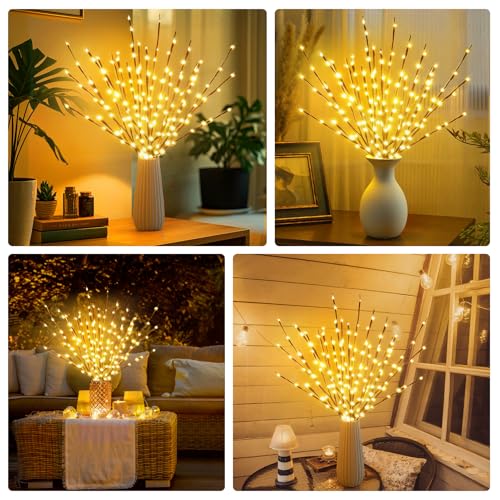 DK177 2 Pack Led Branch Light Battery Operated Lighted Branch Vase Filler Willow Tree Artificial Little Twig Power Brown 30 Inch 20 LED for Home Romantic Decoration, Warm White - Image 5
