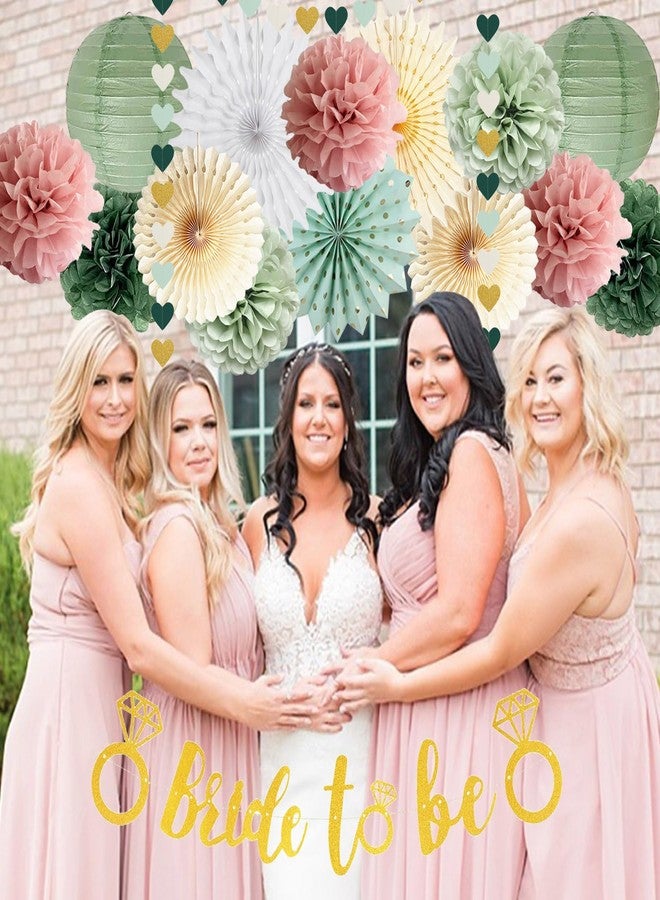 FETETIJD Sage Green Dusty Pink Bachelorette Party Decorations Bride to Be Party Decoration Sage Pink Tissue Pom Poms Paper Lanterns Beige Paper Fans for Wedding Bridal Shower Bachelorette Party Decoration - Image 3