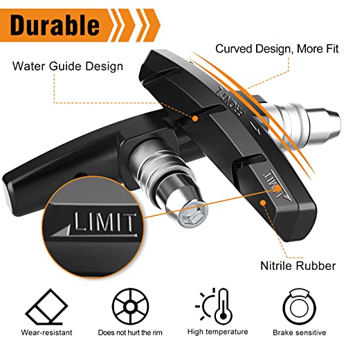 Alritz Bike Brake Pads Set, 6 PCS Road Mountain Bicycle V-Brake Blocks Shoes with Hex Nut and Shims, No Noise No Skid, 70mm, for Front and Back Wheel (Black) - Image 3