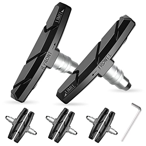 Alritz Bike Brake Pads Set, 6 PCS Road Mountain Bicycle V-Brake Blocks Shoes with Hex Nut and Shims, No Noise No Skid, 70mm, for Front and Back Wheel (Black) - Image 1