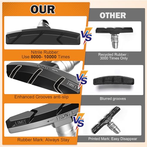 Alritz Bike Brake Pads Set, 6 PCS Road Mountain Bicycle V-Brake Blocks Shoes with Hex Nut and Shims, No Noise No Skid, 70mm, for Front and Back Wheel (Black) - Image 2