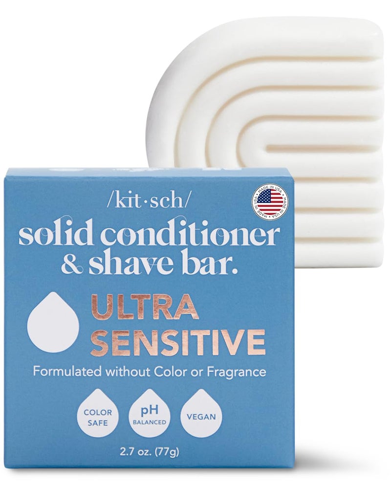Kitsch 2-in-1 Conditioner & Shave Bar for Sensitive Scalp & Skin, Made in US, Ultra Sensitive Conditioner for Moisturizing & Anti-Irritation of Scalp, 5 Ingredients Only, Scent Free, 2.7oz
