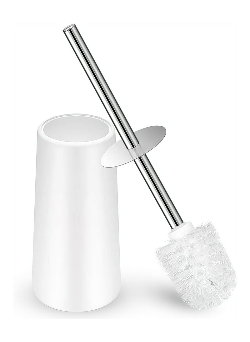 SYOSI Toilet Brush and Holder White Toilet Bowl Brush Set with Stainless Steel Handle Durable Bristles for Deep Cleaning Compact Bathroom Brush Save Space Good Grip Anti-Drip  - Image 1