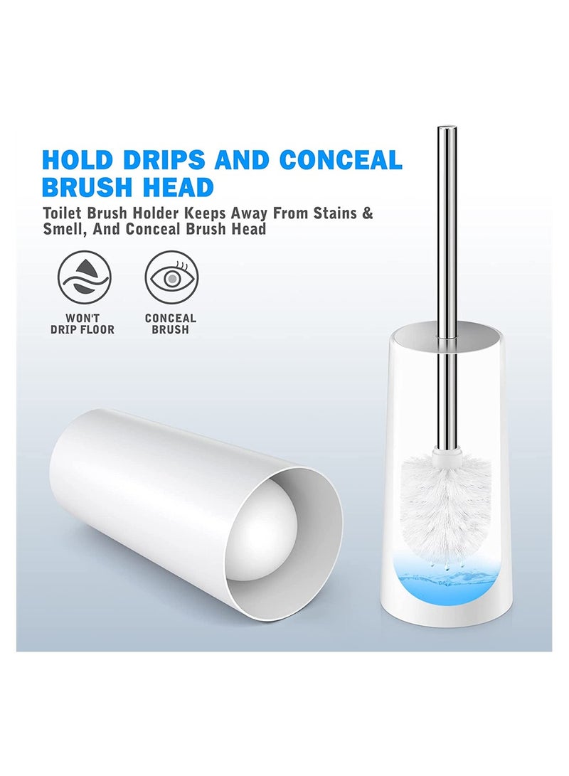 SYOSI Toilet Brush and Holder White Toilet Bowl Brush Set with Stainless Steel Handle Durable Bristles for Deep Cleaning Compact Bathroom Brush Save Space Good Grip Anti-Drip  - Image 5