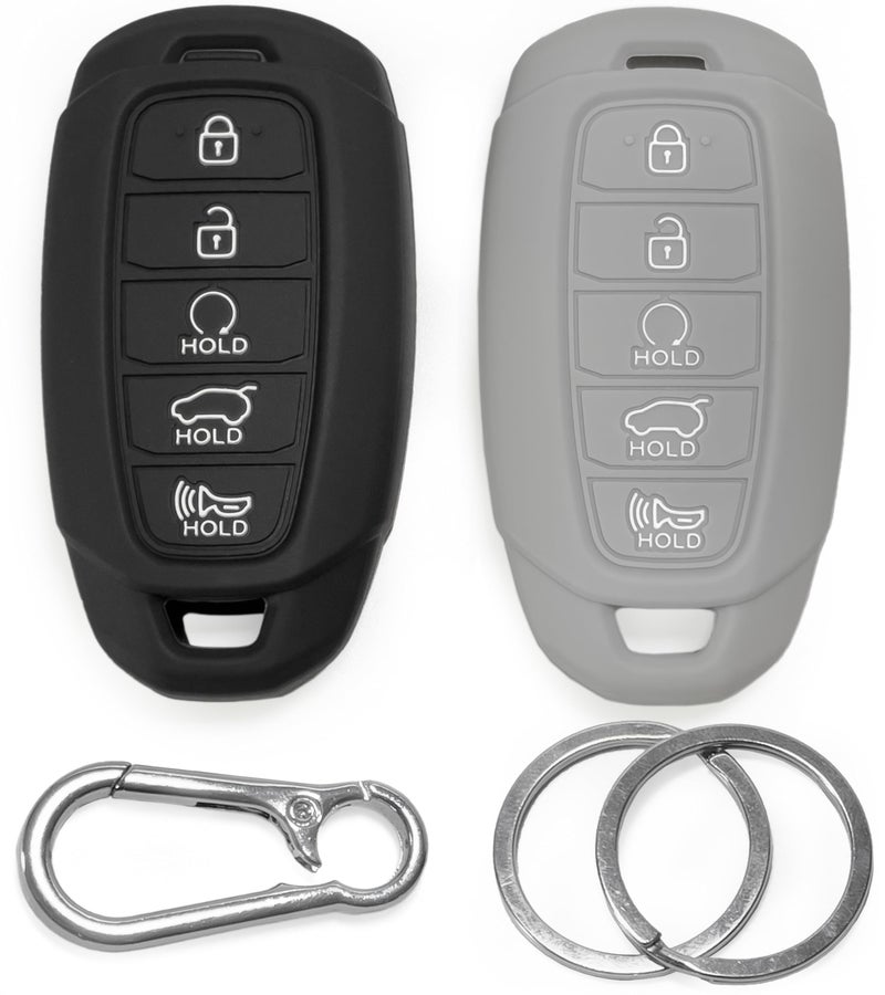 2Pack ClickFit Silicone Key Fob Covers Compatible with Hyundai Elantra 20202023 Palisade 20202022 Car Remote Key Shell Rubber Protector 5Buttons BlackGrey
