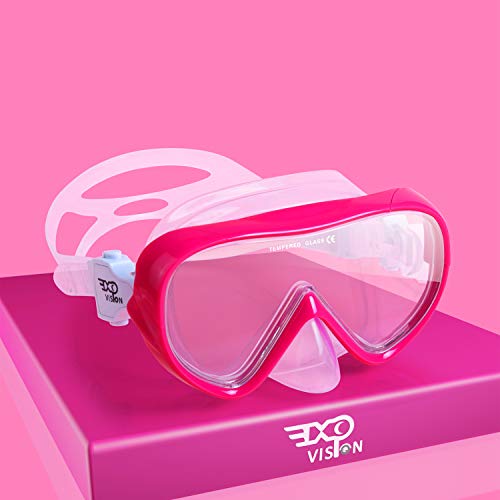 EXP VISION Kids Snorkel Swim Mask, Child Diving Mask Anti-Fog Swim Goggles with Nose Cover for Snorkeling Diving Swimming (Pink) - Image 1