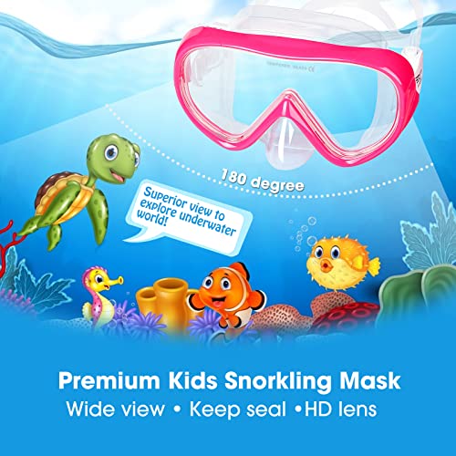 EXP VISION Kids Snorkel Swim Mask, Child Diving Mask Anti-Fog Swim Goggles with Nose Cover for Snorkeling Diving Swimming (Pink) - Image 2