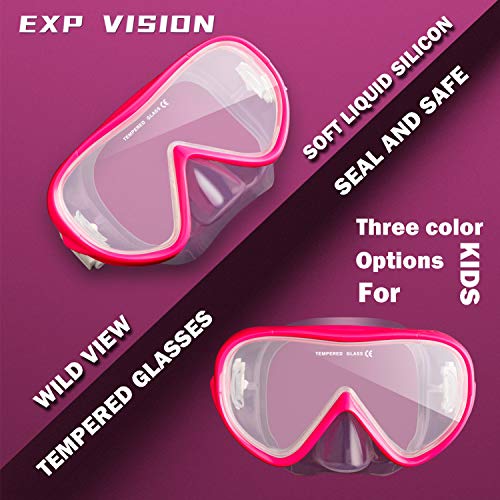 EXP VISION Kids Snorkel Swim Mask, Child Diving Mask Anti-Fog Swim Goggles with Nose Cover for Snorkeling Diving Swimming (Pink) - Image 3