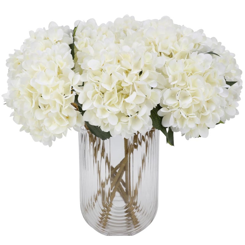 Tifuly White Hydrangea Artificial Flowers  5 pcs Realistic Single 189 in Long Stem Fake Silk Hydrangea Bouquets for Party Wedding Centerpieces Home Office DecorOff White