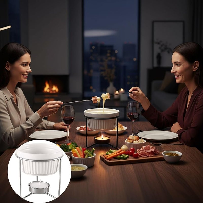 White Ceramic Butter Warmer with Metal Stand for Melting Butter or Chocolate Using Tea Light Candle - Image 5