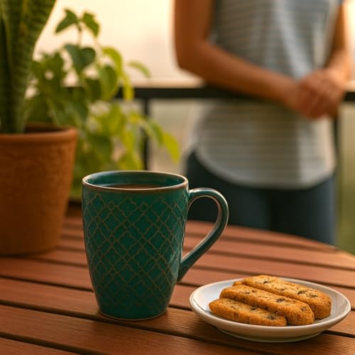 KITTENS Ceramic Coffee Mug Set of 4 – 320ml, Dark Green | Handcrafted & Handpainted Stoneware | Food Grade, Microwave & Dishwasher Safe | Premium Mugs for Daily Use, Gifting & Office - Image 3