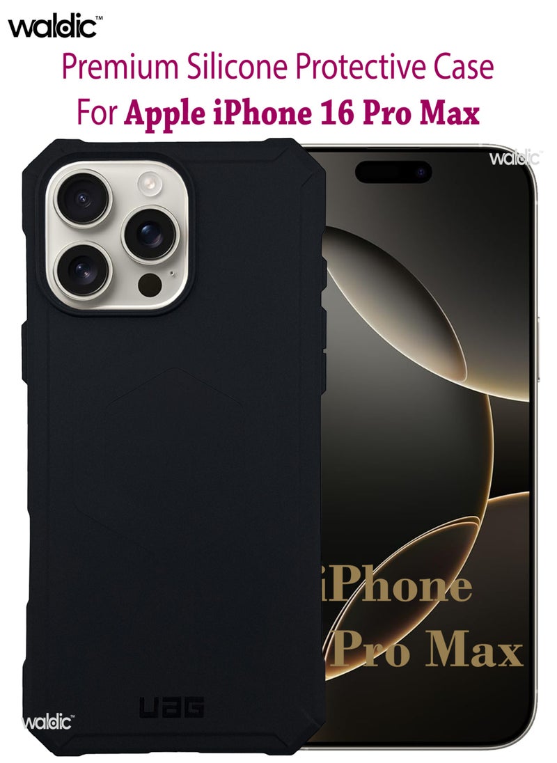 Waldic - Apple iPhone 16 Pro Max Premium UAG Case | Premium Silicone  Case Cover Designed for Apple iPhone 16 Pro Max | Apple iPhone 16 Pro Max Case Camera and Drop Protection Thin Protective Back Cover Case for Apple iPhone 16 Pro Max - Black - Image 1