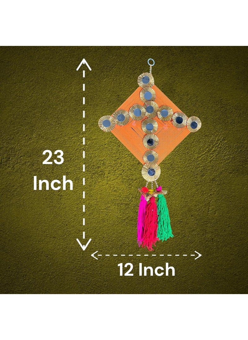 CRAFTOX DECOR Craftox Decor Handmade Pack of 5 Multicolor Size 12x12 Inches Woolen Kites with Beads Gota Chakri Mirror Pom Pom Traditional Used for Home Wedding Decor Makar Sankranti K00075  - Image 3
