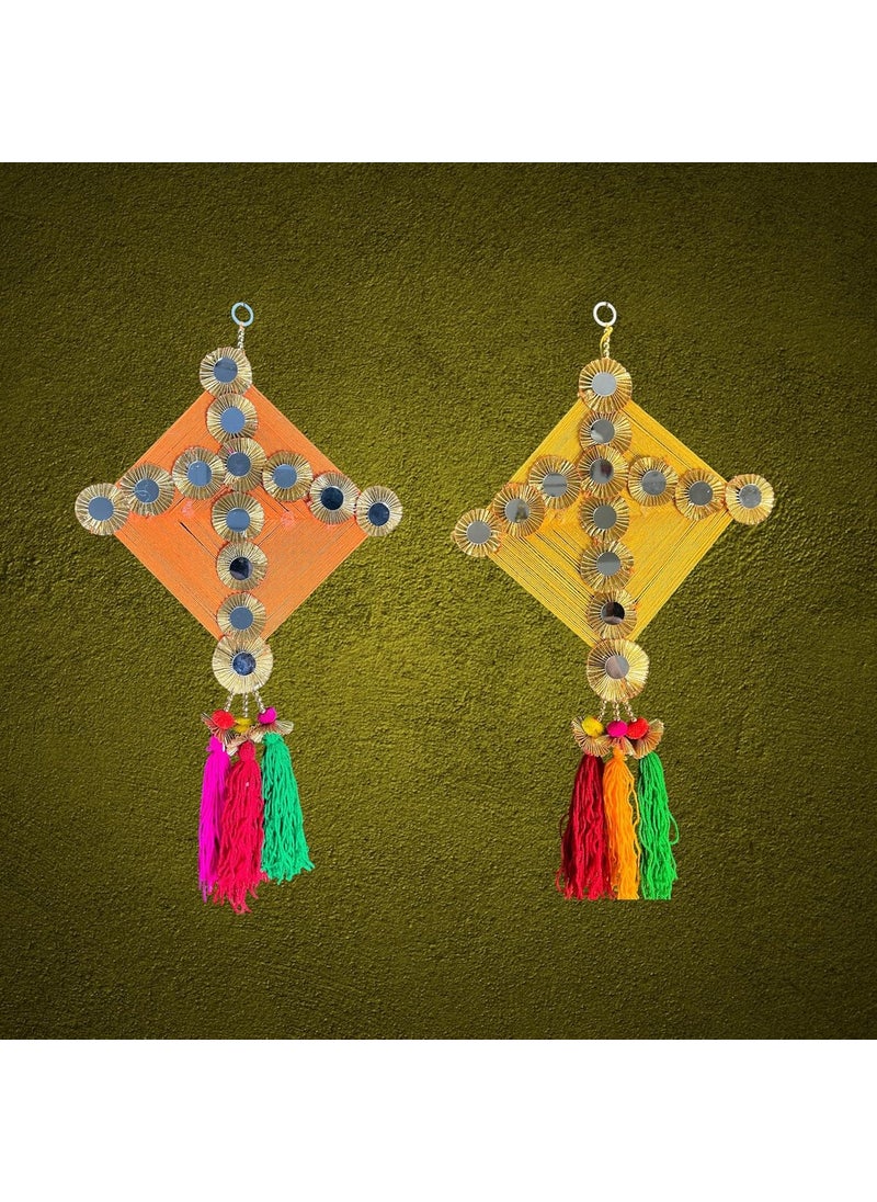 CRAFTOX DECOR Craftox Decor Handmade Pack of 5 Multicolor Size 12x12 Inches Woolen Kites with Beads Gota Chakri Mirror Pom Pom Traditional Used for Home Wedding Decor Makar Sankranti K00075  - Image 4