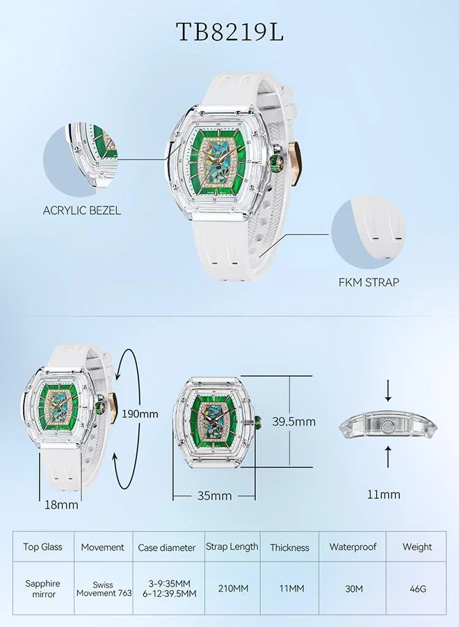 TSAR BOMBA Nucleus Femme Series 35mm Women's Watch with White Premium Rubber Strap