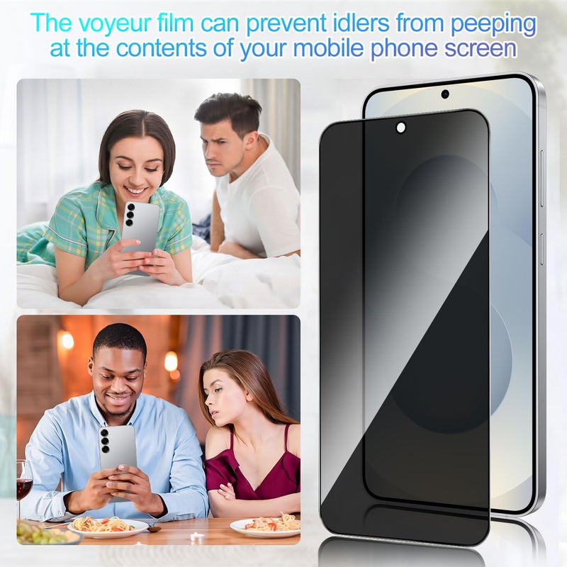 Lokyoo 2 Pack Privacy Screen Protector for Samsung Galaxy S25 [Anti-Spy Tempered Glass] [Fingerprint Unlock Support], Anti-Scratch, Bubble-Free, Easy Install 9H Protective Glass for Galaxy S25 - Image 3