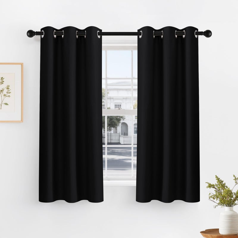 PONY DANCE Blackout Curtain Drapes - Window Treatments Solid Thermal Insulated Grommet Blackout Curtains for Bedroom Home & Kitchen Room Darkening Energy Saving, 42 W x 45 L, Black, Double Panels - Image 1