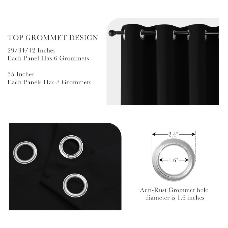 PONY DANCE Blackout Curtain Drapes - Window Treatments Solid Thermal Insulated Grommet Blackout Curtains for Bedroom Home & Kitchen Room Darkening Energy Saving, 42 W x 45 L, Black, Double Panels - Image 4