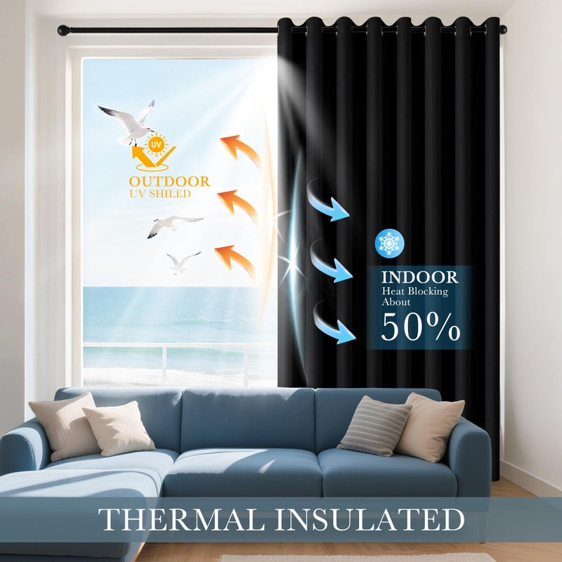 PONY DANCE Blackout Curtain Drapes - Window Treatments Solid Thermal Insulated Grommet Blackout Curtains for Bedroom Home & Kitchen Room Darkening Energy Saving, 42 W x 45 L, Black, Double Panels - Image 3