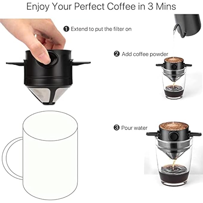 TERRIFI Coffee FilterPortable Reusable Stainless Steel Cone Paperless Coffee FilterPour Over Coffee Maker 12 Cup Easy To CleanFor Home Office Travel - Image 3