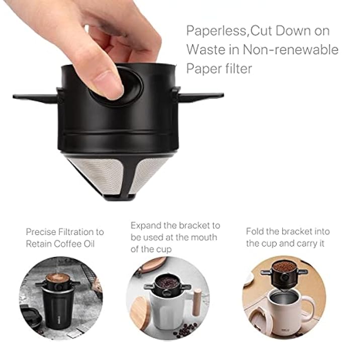 TERRIFI Coffee FilterPortable Reusable Stainless Steel Cone Paperless Coffee FilterPour Over Coffee Maker 12 Cup Easy To CleanFor Home Office Travel - Image 4