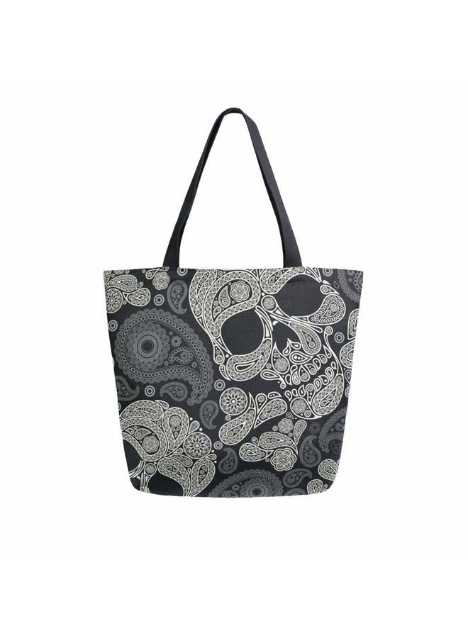 ZZKKO Halloween Skull Canvas Tote Grocery Bag Shoulder Casual Book Bag Large for Women Teachers, Sugar Skull Cotton Bag Shopping Purse Handbag Reusable Multipurpose Use - Image 1