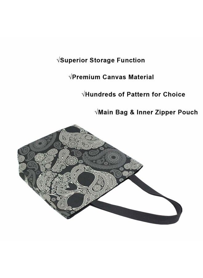 ZZKKO Halloween Skull Canvas Tote Grocery Bag Shoulder Casual Book Bag Large for Women Teachers, Sugar Skull Cotton Bag Shopping Purse Handbag Reusable Multipurpose Use - Image 4