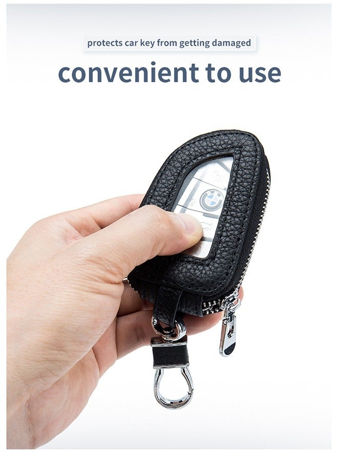 Car Key Case, Cowhide Leather Car Key Chain Case, Holder Auto Key Fob Holder Key Fob Protector Smart Keychain Protector Cover with Metal Hook Zipper for Remote Car Key, Car Key Bag Sunroof for Men - Image 5