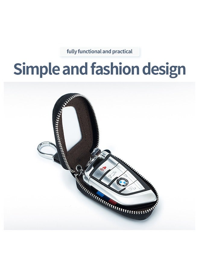 Car Key Case, Cowhide Leather Car Key Chain Case, Holder Auto Key Fob Holder Key Fob Protector Smart Keychain Protector Cover with Metal Hook Zipper for Remote Car Key, Car Key Bag Sunroof for Men - Image 3