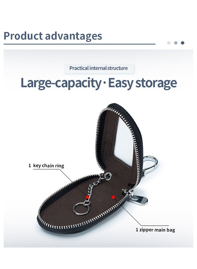 Car Key Case, Cowhide Leather Car Key Chain Case, Holder Auto Key Fob Holder Key Fob Protector Smart Keychain Protector Cover with Metal Hook Zipper for Remote Car Key, Car Key Bag Sunroof for Men - Image 2