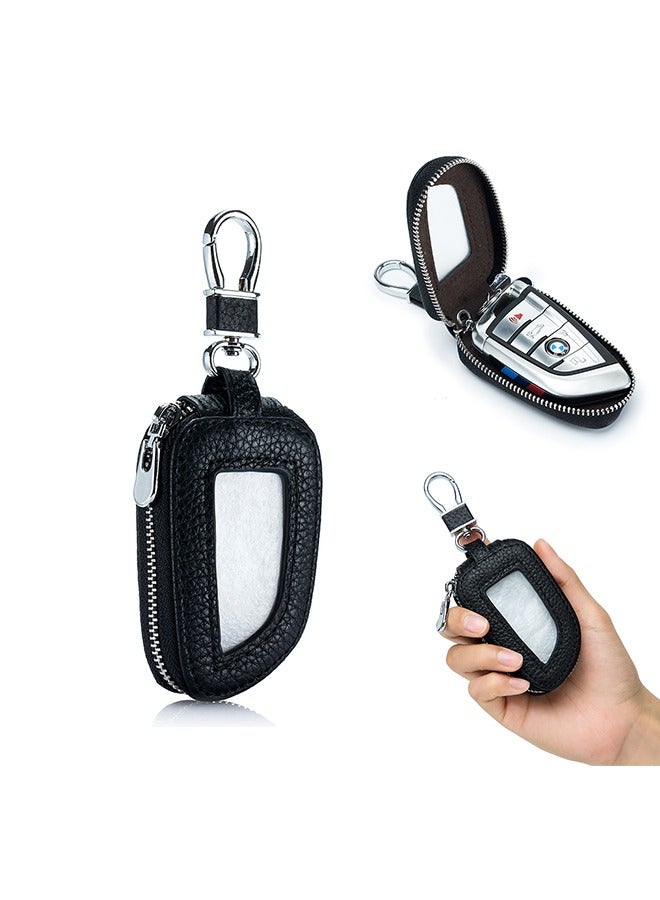 Car Key Case, Cowhide Leather Car Key Chain Case, Holder Auto Key Fob Holder Key Fob Protector Smart Keychain Protector Cover with Metal Hook Zipper for Remote Car Key, Car Key Bag Sunroof for Men - Image 1
