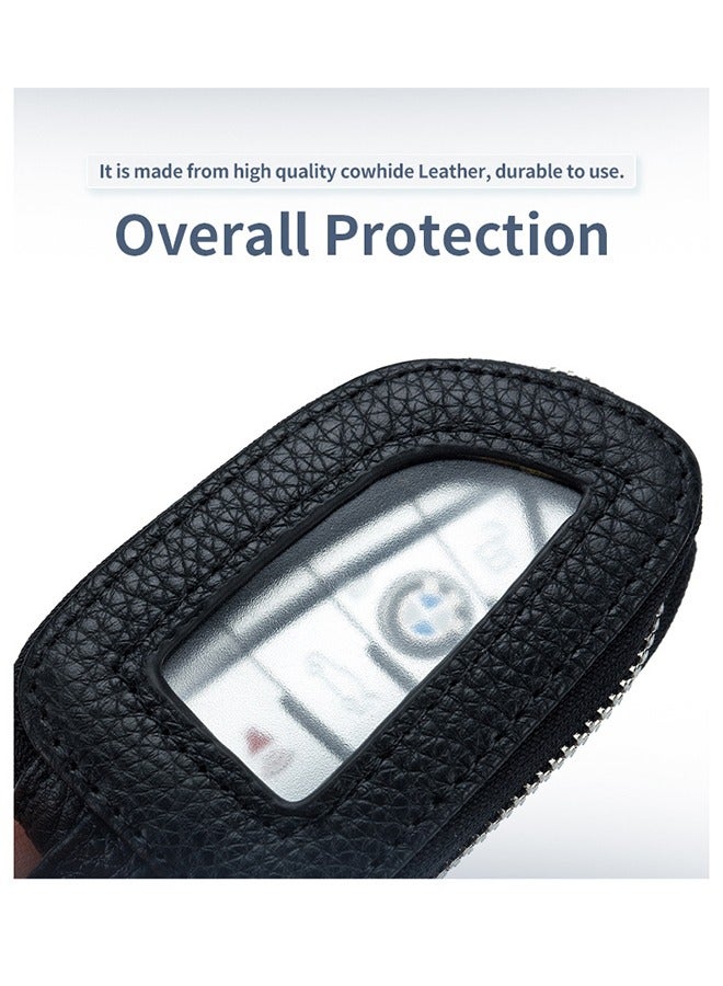 Car Key Case, Cowhide Leather Car Key Chain Case, Holder Auto Key Fob Holder Key Fob Protector Smart Keychain Protector Cover with Metal Hook Zipper for Remote Car Key, Car Key Bag Sunroof for Men - Image 4