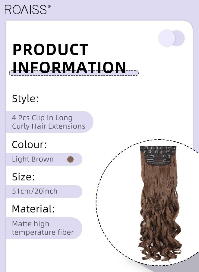 roaiss 4 Pcs Clip in Curly Hair Extensions, Invisible Adjustable Long Synthetic Heat Resistant Hairpieces for Women Girls, Light Brown, 51cm (20 inches) - Image 3
