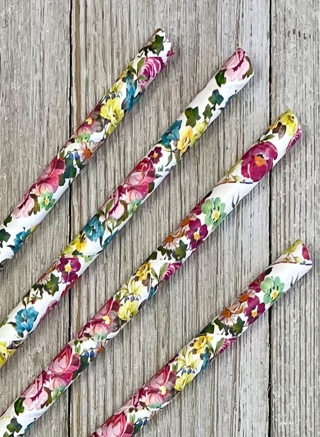 Outside the Box Papers Rose Floral Paper Straws - Valentine Wedding Birthday Shower Supply - Pink Yellow Blue White - 7.75 Inches - 100 Pack - Outside the Box Papers Brand - Image 2
