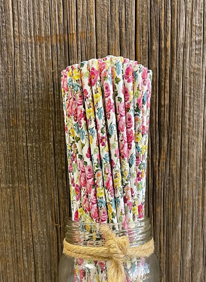 Outside the Box Papers Rose Floral Paper Straws - Valentine Wedding Birthday Shower Supply - Pink Yellow Blue White - 7.75 Inches - 100 Pack - Outside the Box Papers Brand - Image 3