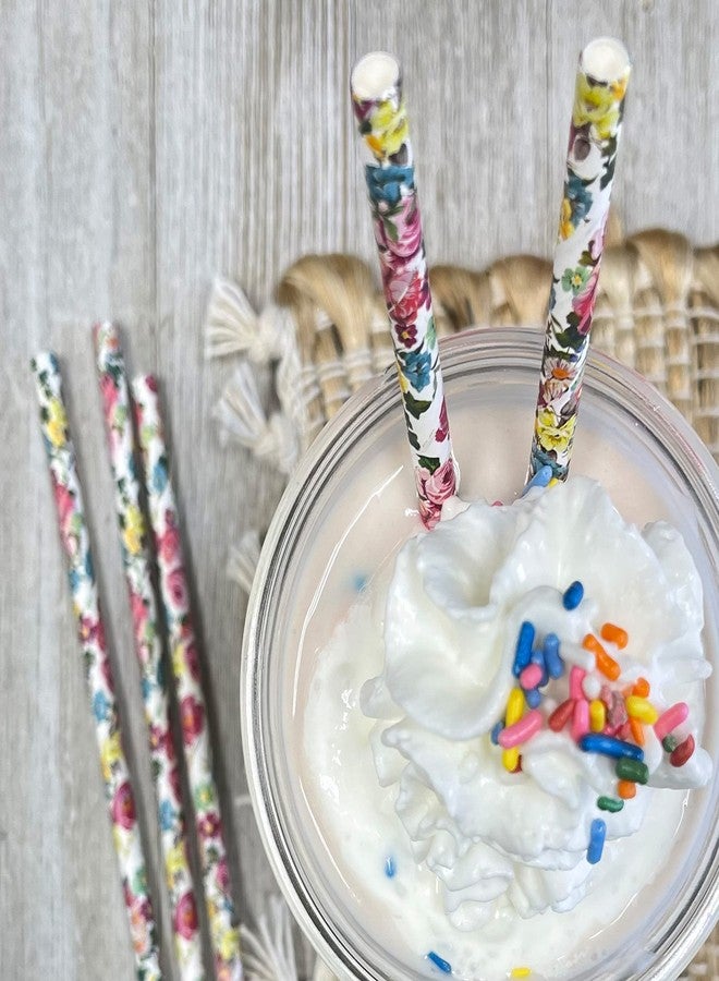 Outside the Box Papers Rose Floral Paper Straws - Valentine Wedding Birthday Shower Supply - Pink Yellow Blue White - 7.75 Inches - 100 Pack - Outside the Box Papers Brand - Image 4
