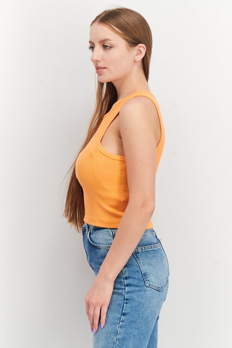 Sinsay Women Round Neck Sleeveless Embroidered Tank Top, Orange - Image 3