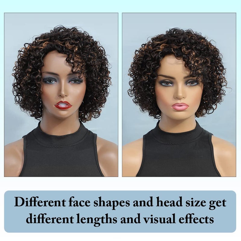 UDU Ombre Curly wig Human Hair Wigs For Black Women Glueless Wigs Human Hair Short Curly Wigs for Black Women Wigs Human Hair Highlighted Piano Color Side Part Short Curly Wigs For Older Women (P1B/30) - Image 5