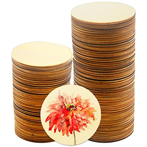 RYKOMO 100 Pcs Unfinished Wood Circles  Natural 3 Inch Round Discs for DIY Crafts and Home Decor Including Christmas