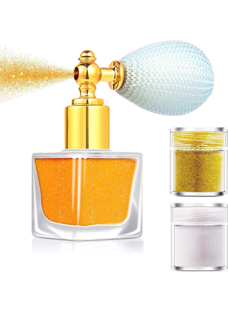 Generic Body Glitter Spray in White Orange with Gold Glitter Powder - Shimmer Highlighter Loose Powder for Body, Face, Hair, Clothes, Nail Art & Craft Design (Includes 1 Spray Bottle + 2 Extra Bottles)  - Image 1