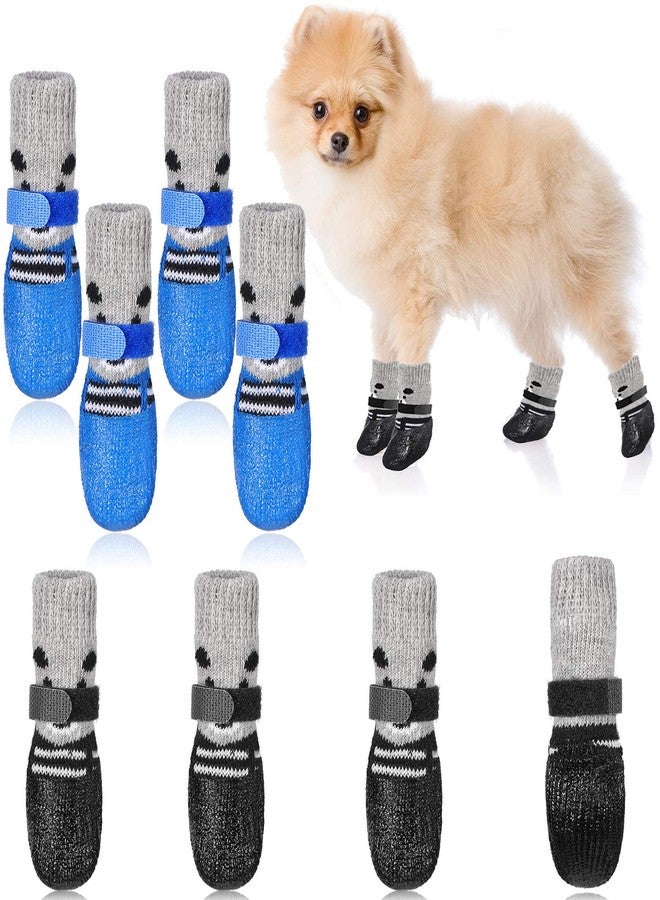 Weewooday 2 Sets Dog Cat Boots Shoes Socks Waterproof Dog Shoes Rain Snow Dog Booties Anti-Slip Dog Sock Shoes with Adjustable Drawstring for Small Puppy, Black, Blue(Size 1: 1.95'' L X 1.56'' W)