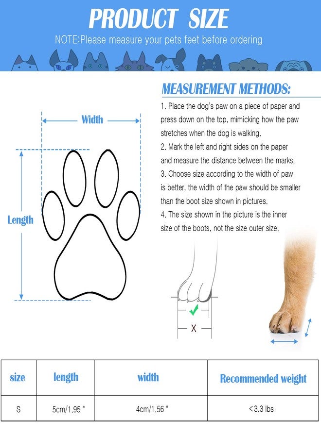Weewooday 2 Sets Dog Cat Boots Shoes Socks Waterproof Dog Shoes Rain Snow Dog Booties Anti-Slip Dog Sock Shoes with Adjustable Drawstring for Small Puppy, Black, Blue(Size 1: 1.95'' L X 1.56'' W) - Image 2