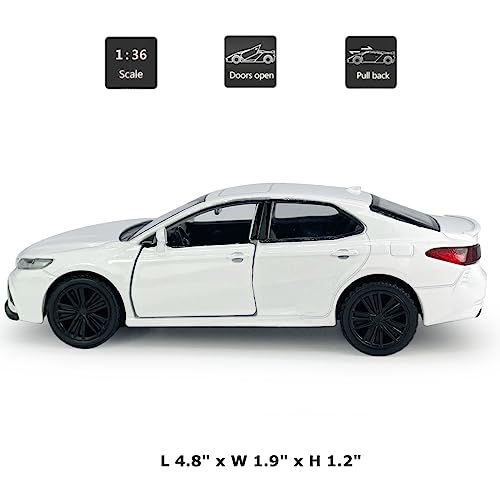 Metanyl Camry XSE 2022 Model Car 1/36 Scale Diecast Toy Cars Metal Alloy Children’s Die-cast Vehicles, Pull Back Doors Open, Black Rim, Collection for Men, Kids Toys for Boys Gifts, White - Image 2