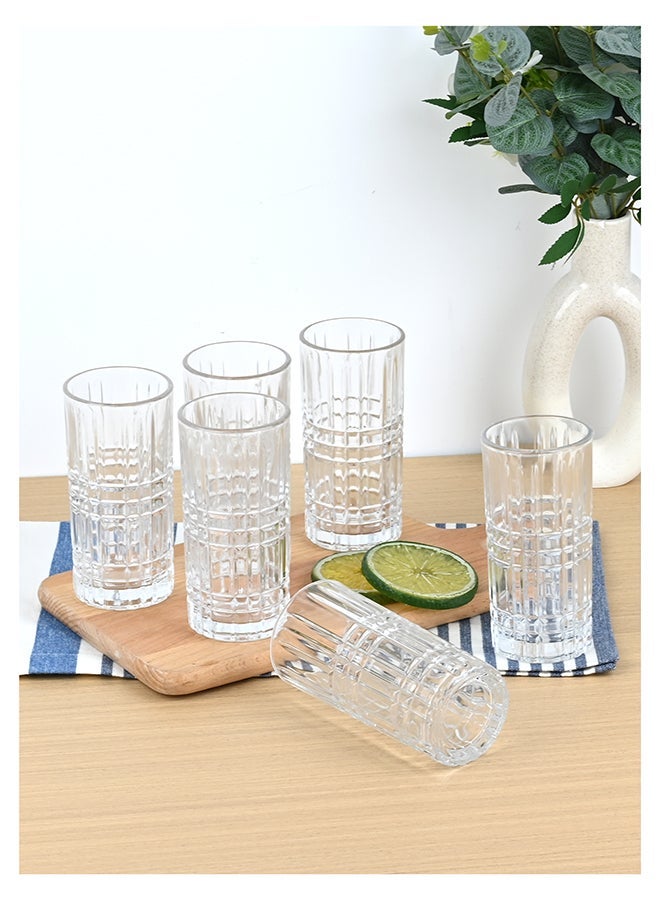 Ollieroo كؤوس عالية بنقش بارز، مجموعة من 6 كؤوس شرب، 360 مل كؤوس مشروبات متينة للكوكتيليات، الماء، العصير، البيرة، النبيذ - مجموعة زجاجيات إصدار خاص، آمنة للغسالة - Image 1