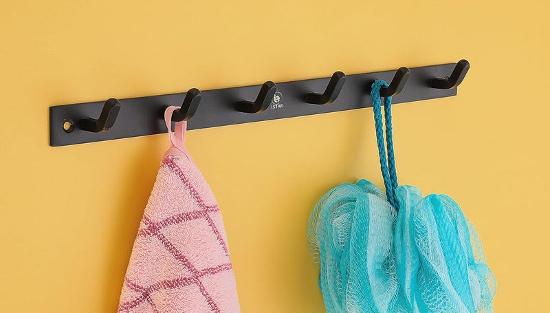 iSTAR 304 Stainless Steel Antique Black 6 Pin for Bathroom Cloth Hooks Hanger Door Wall Robe Hooks Rail for Hanging Keys,Clothes,Towel (Pack of 1, Black) - Image 2